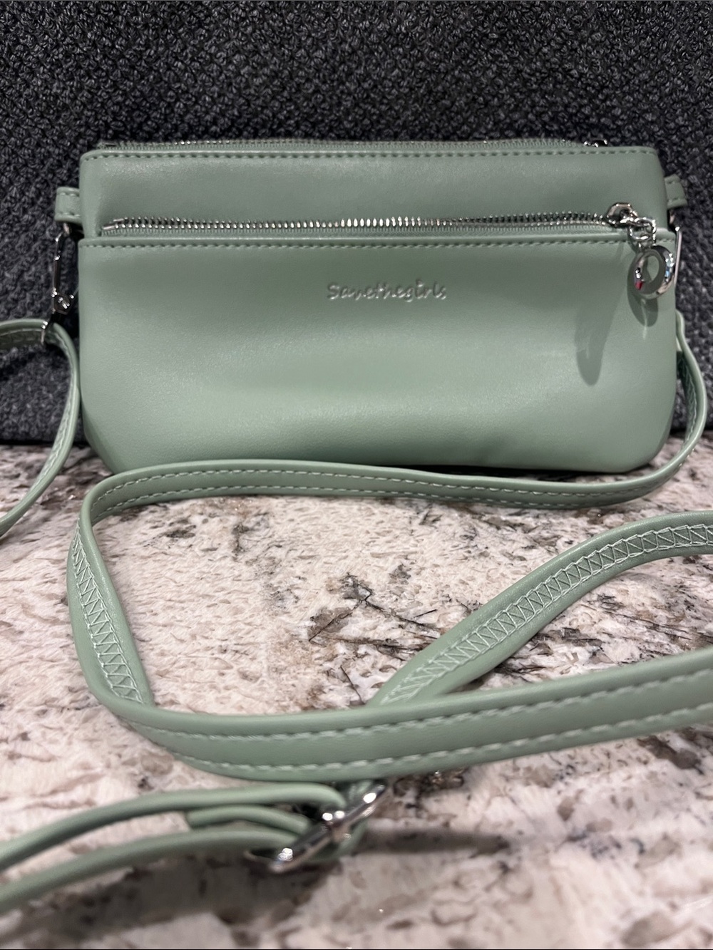 Mint Green Crossbody Bag with Front Zip and Detachable Strap